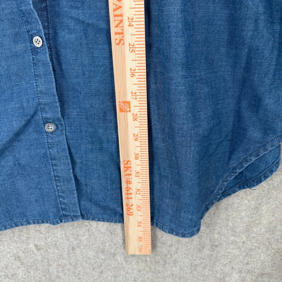 Chicos Blue Cotton Chambray Button Down Shirt Oversized Roll Tab Size 3 XL - Picture 9 of 10